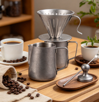 Ensemble de café artisanal pour barista professionnel, filtre à café conique, aiguille à café en acier inoxydable 304 et pichet à mousse