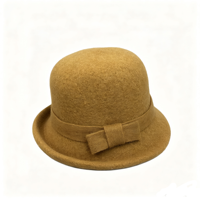 Sombrero Cloche de Lana Australiana para Mujer con Lazo Tejido, Elegante Sombrero de Ala Corta para Otoño e Invierno