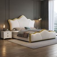 Lit capitonné de luxe moderne en forme de coquille avec rangement à vérin à gaz, design italien, tailles Queen et King, avec garniture en métal doré