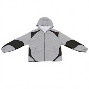 Veste coupe-vent pour homme à capuche, sportive, imperméable, avec broderie réfléchissante, blocs de couleur, logo personnalisé, 100% nylon toile - Product Image 1