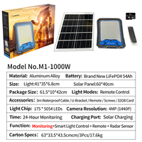 Projecteur solaire de sécurité extérieur M1-1000W avec caméra, application WiFi, pour jardin, cour et parking