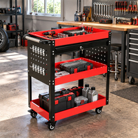 Chariot à outils en acier à 3 niveaux, direct usine, avec panneau perforé latéral et poignée, capacité de charge élevée pour garage et réparation automobile, chariot à outils OEM à 3 couches