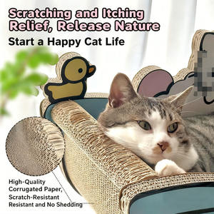 لوح خدش للقطط مع عش مدمج صديق للبيئة بنمط كرتوني وتغليف من الكرتون، سهل التركيب من الورق المموج عالي الكثافة - Product Image 2