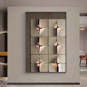 Peinture décorative abstraite minimaliste moderne avec éclairage arrière, cadre rectangulaire en alliage d'aluminium, toile huilée, art mural pour entrée - Product Image 2