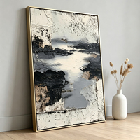Peinture à l'huile abstraite de paysage marin sur toile de coton et lin, 80x100cm, non tendue, noir et gris, art mural pour galerie et décoration intérieure