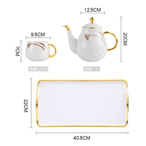 Zogifts nuovo arrivo cerchio oro bianco 8 pz <span class=keywords><strong>sei</strong></span> tazze e vassoio set da tè in ceramica con teiera per regalo servizio da tè elettrico con bollitore - Product Image 2