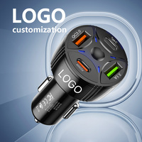 Chargeur de voiture USB 4-en-1 63W QC3.0 30W PD 4 ports Entrée 9V/2A Sortie 3.1A Matériau ABS Adaptateur de voiture Bloc de charge rapide