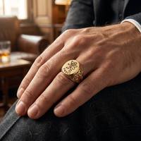 Bague Chevalière Vintage Punk Lion Couronne Royale pour Homme, Bague de Déclaration en Alliage de Laiton Plaqué Or Véritable 18K au Design Personnalisé