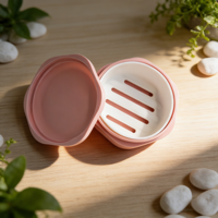 Boîte à savon portable en silicone de couleur pastel, design hexagonal, avec couvercle et couche de drainage amovible pour les voyages et le camping