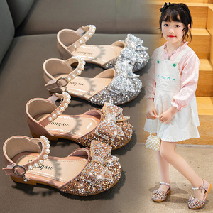 Scarpe estive casual da <span class=keywords><strong>bambina</strong></span> color oro, Mary Janes con perline, <span class=keywords><strong>sandali</strong></span> piatti da principessa e scarpe da cerimonia per bambini - Product Image 1