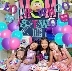 Décorations <span class=keywords><strong>de</strong></span> fête d'anniversaire 1ère et 2ème anniversaire sur le thème du Hibou : Bannières suspendues 'Whoo Is TWO', Guirlande <span class=keywords><strong>de</strong></span> drapeaux, Ballons en latex à l'hélium, Décorations pour cupcakes et gâteaux - Product Image 2