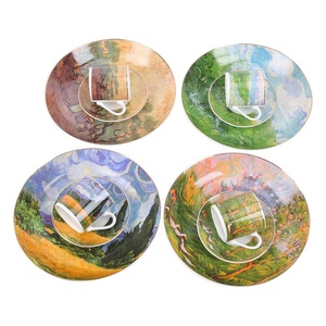 Ensemble de tasses à <span class=keywords><strong>café</strong></span> et à thé et soucoupes <span class=keywords><strong>Royal</strong></span> Fine New Bone China-Style de peinture à l'huile abstraite vintage - Product Image 1