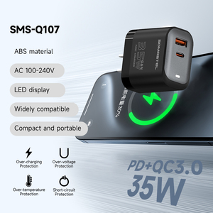 Caricabatterie rapido da viaggio Somostel Q107 PD 35W con spina EU/US per cellulari, con cavo dati TYPE-C USB, caricabatterie per cellulari. - Product Image 2