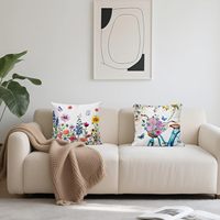 4 housses de coussin vintage à fleurs, motif de papillon et de vélo coloré, adaptées à la décoration de la maison et de la terrasse