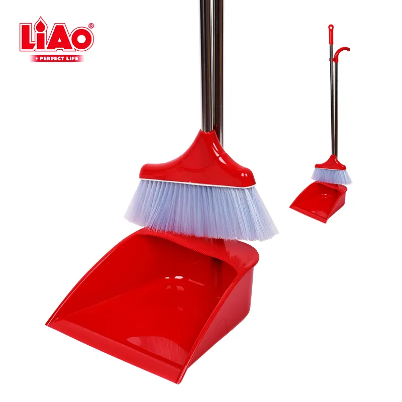 LiAo large size plastic lobby dust pan and broom set with comb brush