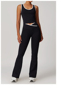 <span class=keywords><strong>Ensemble</strong></span> de <span class=keywords><strong>Sport</strong></span> et Yoga Côtelé pour <span class=keywords><strong>Femme</strong></span> : Soutien-Gorge de <span class=keywords><strong>Sport</strong></span> Col V à Bordure Contrastante / Crop Top / Legging Évasé / <span class=keywords><strong>Short</strong></span> Cycliste – Contrôle Ventre - Product Image 5
