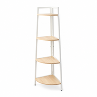 Étagère d'angle 4 niveaux peu encombrante, autoportante, en forme d'éventail, en MDF, avec structure métallique, pour salon