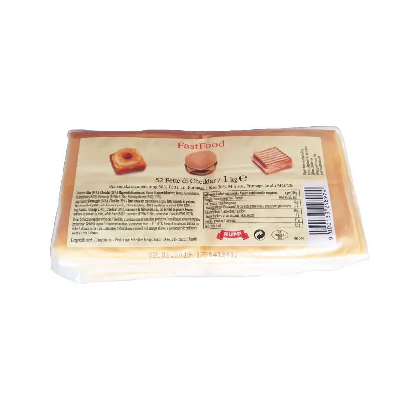 Zarpellon marchio 32 c600fe 240 giorni Shelf Life 15% contenuto di grassi 1Kg di fette di formaggio Cheddar giallo Semi duro