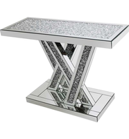 Nouvelle table console en argent miroir avec insert en diamant écrasé, forme en W, table de couloir pour salon, hôtel