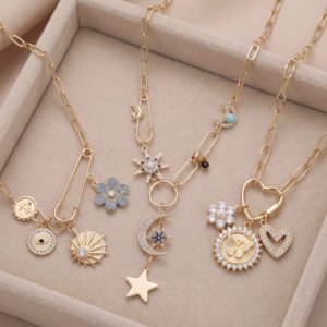 <span class=keywords><strong>Collier</strong></span> chaîne trombone EDGE en or avec épingle de sûreté et pendentifs multi-cristaux, bijou fantaisie pour femme - Product Image 3