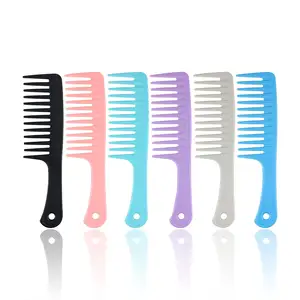 Pink Black Women Girl Salon Home Wet Long Thick Curly Hair Large Wide Tooth Comb With Handle Custom Logo