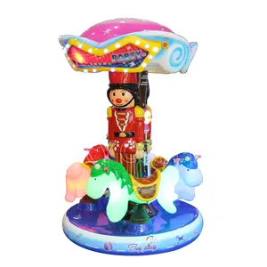 Msky Kids Indoor Game 3 Players Mini Fiber Glass Carousel Park's Coin Operated Kiddie Ride 220V Mini Fairground Ride on Sale