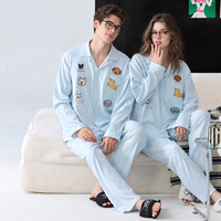 Pyjama en coton pour femme à manches longues, col rabattu, couleur unie, décontracté, pour couple, avec boutons sur le devant