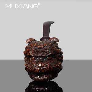 MUXIANG Hand Carved Lion Head Tobacco Pipe Bent Type Dark Colored Smoking Pipe For Men - Product Image 2