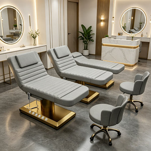 Table de massage électrique de luxe pour <span class=keywords><strong>cils</strong></span> et soins esthétiques, lit de spa, mobilier de salon de beauté, base dorée, lit facial incurvé - Product Image 4
