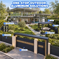 Solution complète en aluminium pour villas : Ensemble de portail éclairé, clôture, pergola, écran d'intimité, jardinières et mur végétal en panneaux perforés