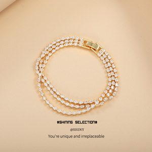 Fashion Chain <b>Bracelet</b> <b>Copper</b> Alloy Zircon Channel Setting Multi Strand Elegant Jewelry for Women - Product Image 1