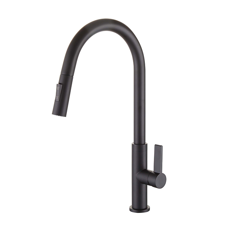 Black Color Brass Slim U Shape Spout Pull Out Kitchen Water Tap