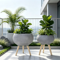Ensemble de 2 jardinières modernes en fibre de verre avec pieds surélevés, pot de fleurs décoratif pour extérieur, jardin, patio et maison