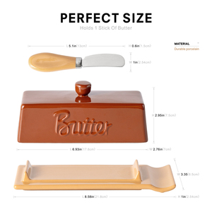 Nueva Mantequera de Cerámica Bicolor Marrón Caqui con Tapa y Cuchillo, Caja para Guardar Queso para el Hogar o Restaurante - Product Image 3