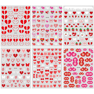 Pegatinas de Uñas con Diseño de Carta de Amor de San Valentín, Calcomanías de Plástico 3D con Forma de Corazón Rojo y Fresa, 6 Colores, Arte de Uñas Romántico - Product Image 2