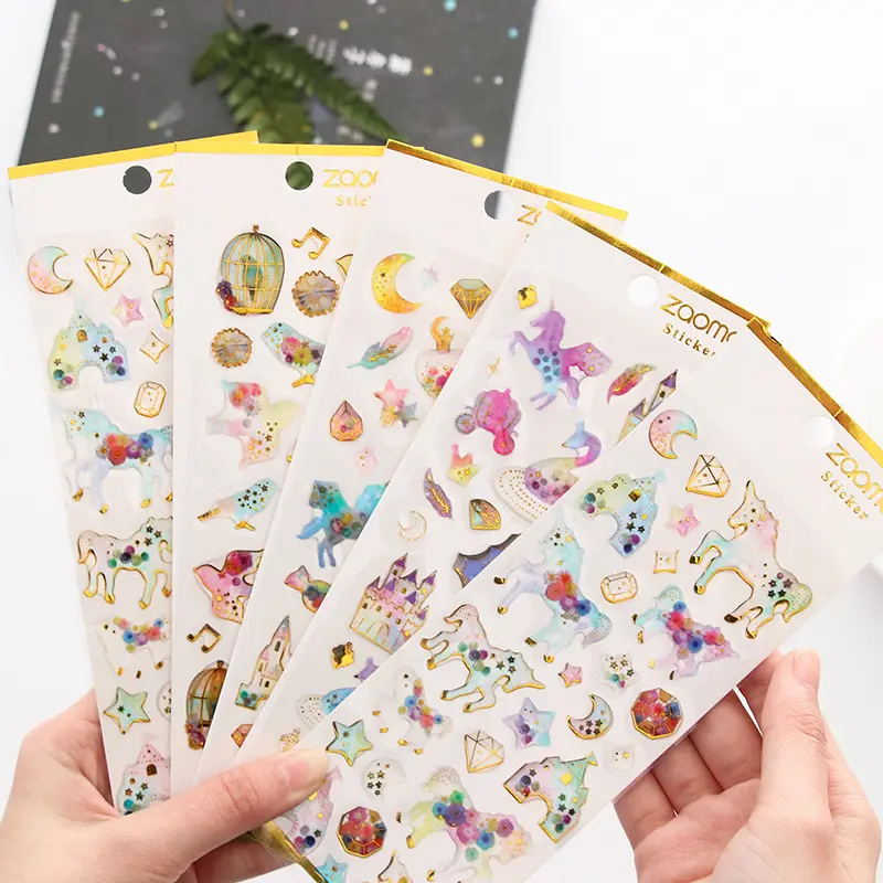 Allemagne best-seller pas cher cadeaux promotionnels pour enfants Dessin Animé colle kawaii autocollants ensemble 3d décoration paillettes autocollant gonflé