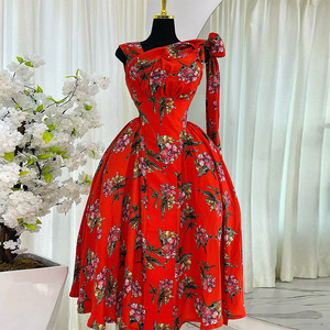 Best-seller vêtements pour femmes européennes <span class=keywords><strong>et</strong></span> américaines 2025 été nouveau doux frais imprimé col diagonal taille haute minceur a-<span class=keywords><strong>lin</strong></span> - Product Image 1