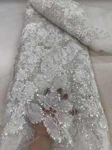 スパンコールレースドレス生地とパール2024高品質フレンチチュールメッシュ生地持続可能な刺Embroideryビーズ刺繍2.5kg - Product Image 5