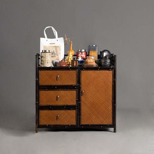 Purple Bamboo Tea Cabinet <b>Rectangle</b> Standing Type With Drawers And Door For Tea Storage And <b>Side</b> <b>Table</b> Use - Product Image 3