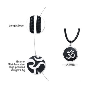 Collana con simbolo Om in acciaio inossidabile per uomo collana con ciondolo a disco rotondo Om in pelle nera con catena a corda smaltata induismo indù - Product Image 5