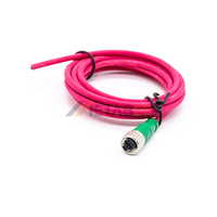 Câble femelle M12 5 pôles à code A, cordon de capteur, gaine rouge, AWG22, fils volants pour réseau de sécurité