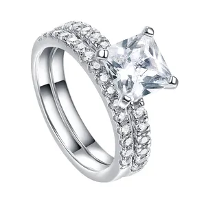 Os Anéis de casal com 5A Zircon Cz 925 Sterling Sliver Anéis da Faixa Do Casamento de Noivado