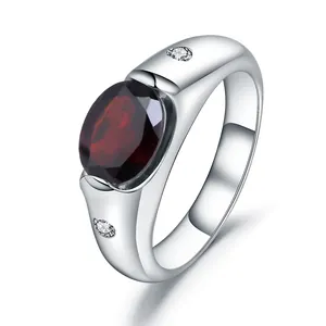 Abiding Natural Oval Red Garnet Vintage Ring 925 Sterling Silver Gemstone Simple Ring For Women Wedding Fine Jewelry