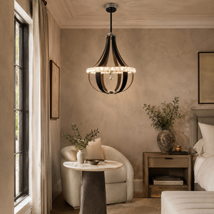 Teardrop <b>Frame</b> Crystal Pendant Light <b>Black</b> Faux Leather Strap LED Ring Hanging Lamp For Bedroom Villa Interior Decor Lighting - Product Image 1