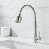 Robinet de cuisine moderne flexible en acier inoxydable SS304 avec douchette latérale, rotation à 360 degrés, robinet à col de cygne avec débit contrôlé, OEM