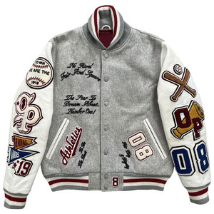 Blouson universitaire pour homme à col montant et manches en laine, broderie chenille personnalisée sur le devant, style varsity, hiver - Product Image 6