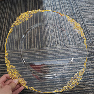 Assiettes de présentation transparentes acryliques Reef Gold Rim Assiettes à dîner en plastique jetables pour <span class=keywords><strong>assiette</strong></span> de mariage - Product Image 5
