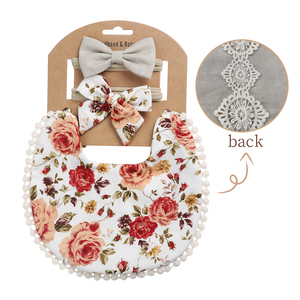 Set di 3 Bavaglini Personalizzati per Neonata, Bavaglini in Cotone Ricamato Double Face, Asciugamano Saliva per Bambini con Fiocchi - Product Image 1
