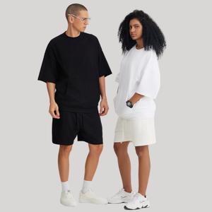 Camiseta de gran tamaño con hombros descubiertos y peso pesado, ropa de calle de algodón en blanco, impresión personalizada de alta calidad - Product Image 3