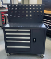 Armoire à outils roulante à 5 tiroirs avec panneau perforé et armoire latérale, établi mobile robuste pour atelier de réparation automobile